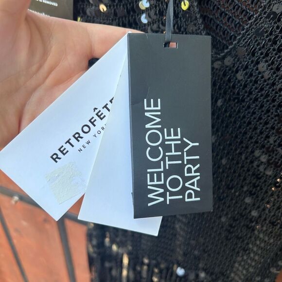 Retrofete LIBRA black crochet fringe sequin maxi dress - size M/L - Picture 6 of 11